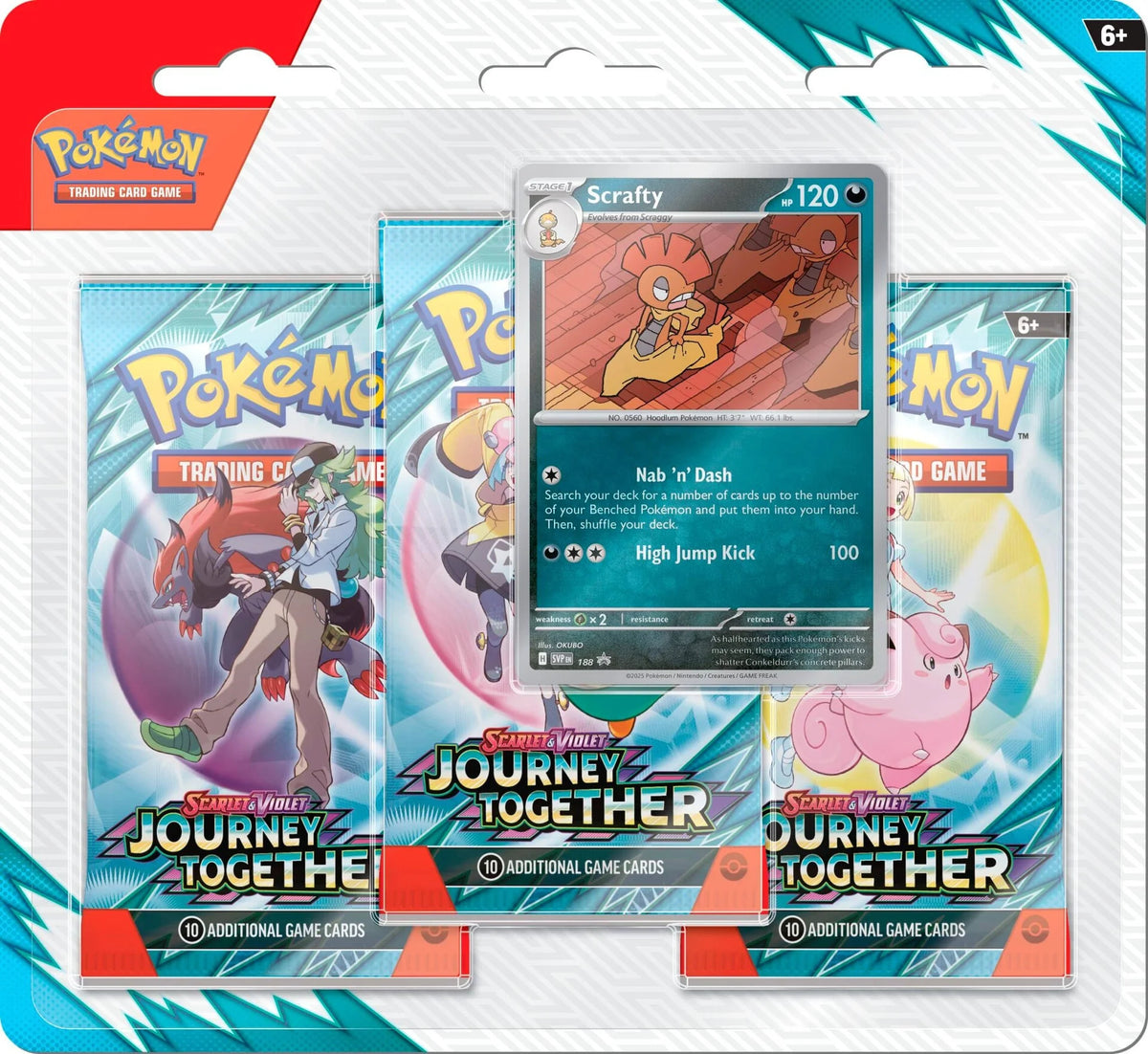 Pokémon: Journey Together - 3 Pack Blister (Scrafty)