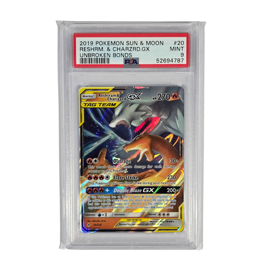 Pokémon: Sun & Moon - Unbroken Bonds #20 Rare/Reshiram & Charizard GX PSA 9