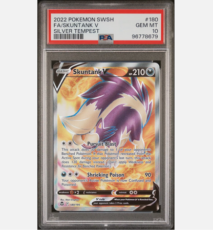POKEMON: SWORD & SHIELD SILVER TEMPEST #180 FULL ART/SKUNTANK V PSA 10