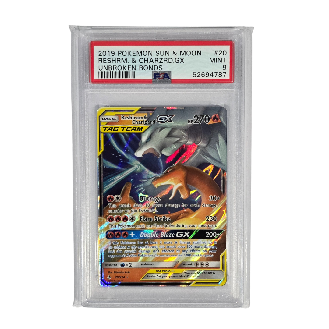 Pokémon: Sun & Moon - Unbroken Bonds #20 Rare/Reshiram & Charizard GX PSA 9